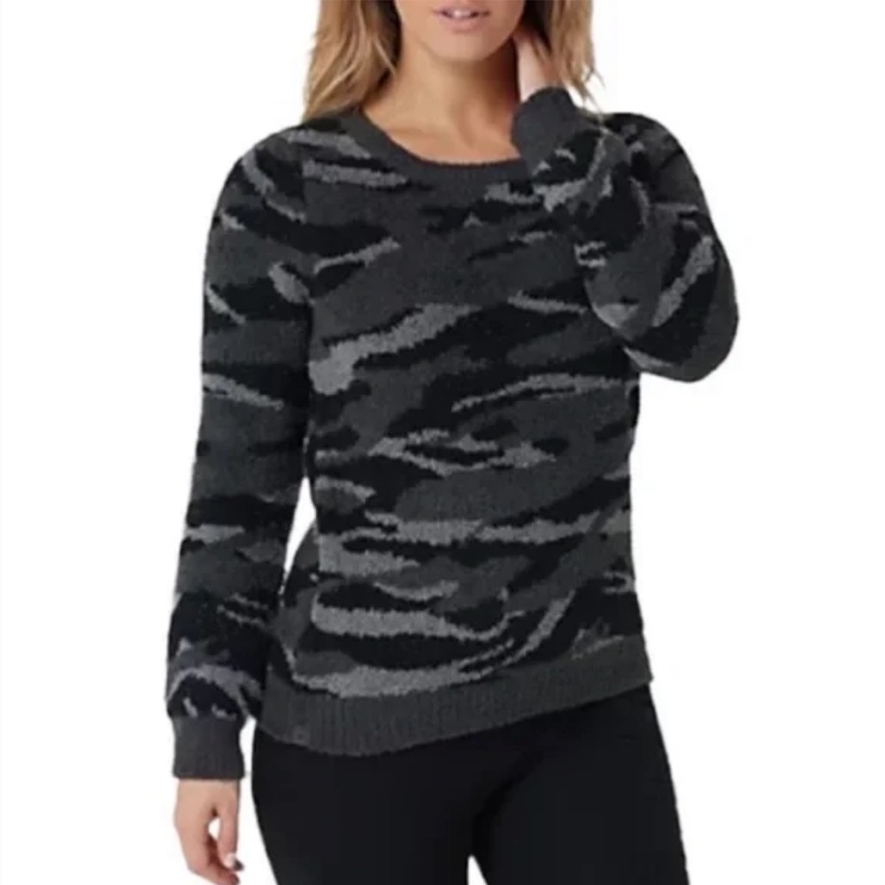 BAREFOOT DREAMS black camo CozyChic Seaside crewneck pullover M